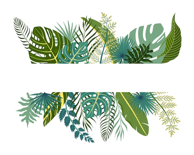 Gratis vector groene exotische tropische bladeren platte decoratieve elementen samenstelling op witte achtergrond geïsoleerde vectorillustratie