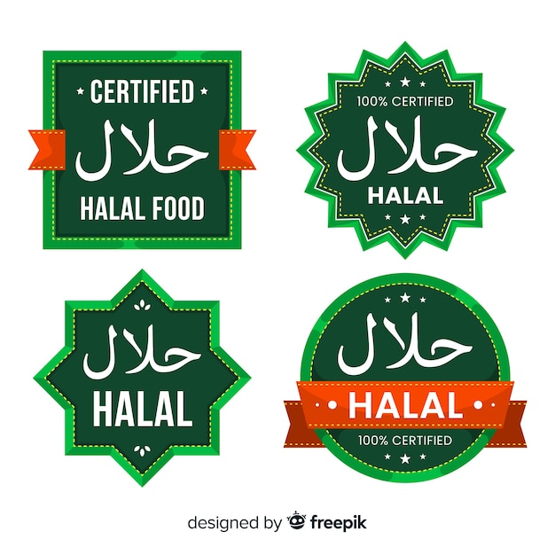 Gratis vector groene halal labelcollectie met plat ontwerp