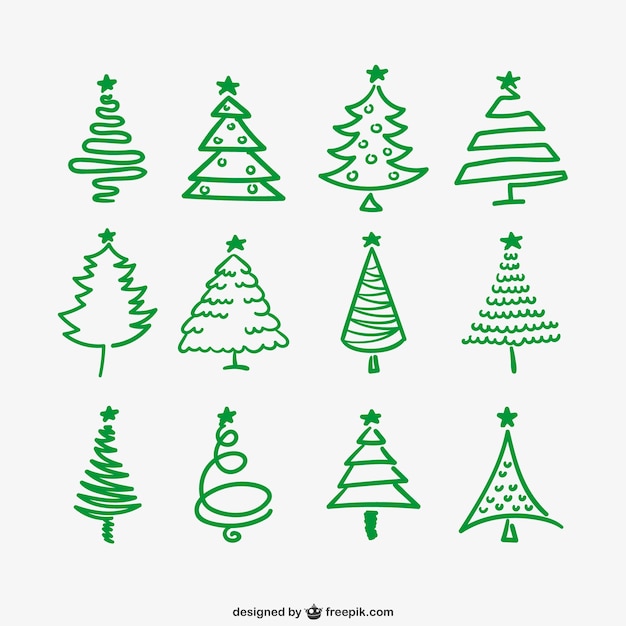Gratis vector groene kerstbomen contouren