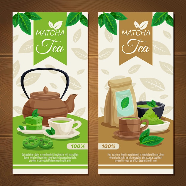 Groene matcha thee verticale banners