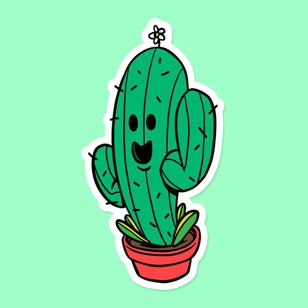 Groene saguaro cactus sticker met witte rand