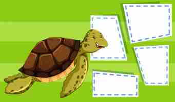 Gratis vector groene schildpad op notitiesjabloon