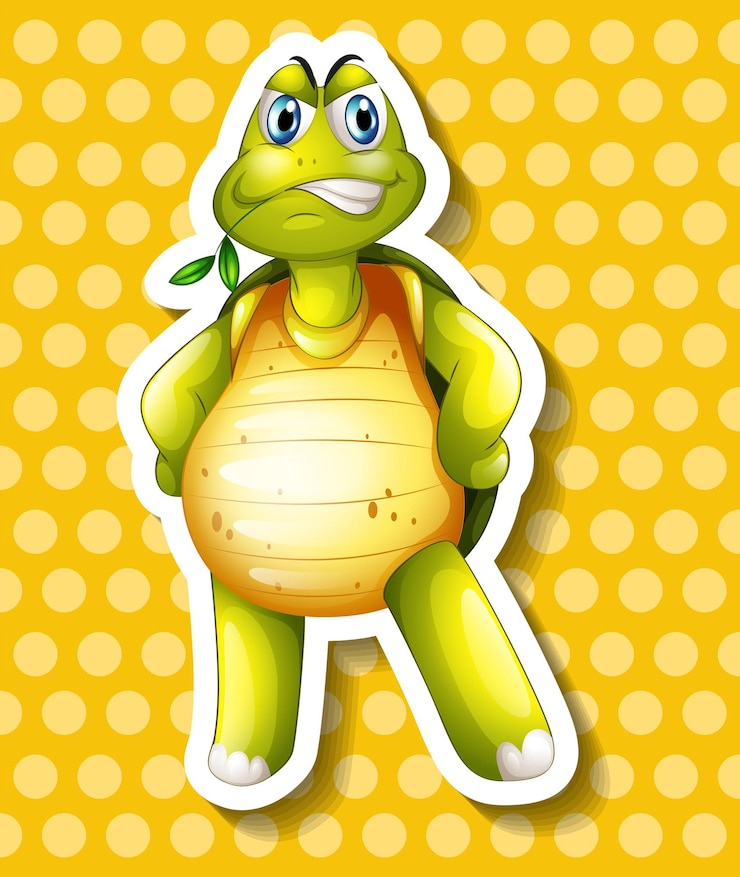 Gratis Vector groene schildpad staand en op blad kauwend