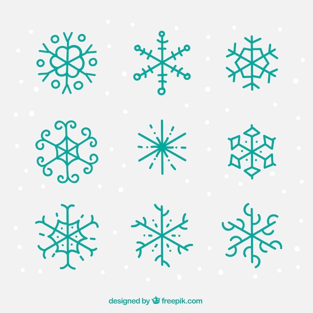 Gratis vector groene sneeuwvlokken collectie