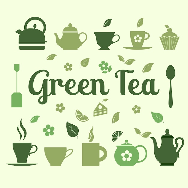 Groene thee illustratie van iconen
