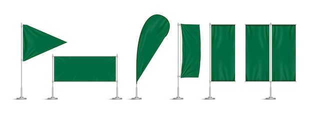 Groene vinylvlaggen en spandoeken op paal