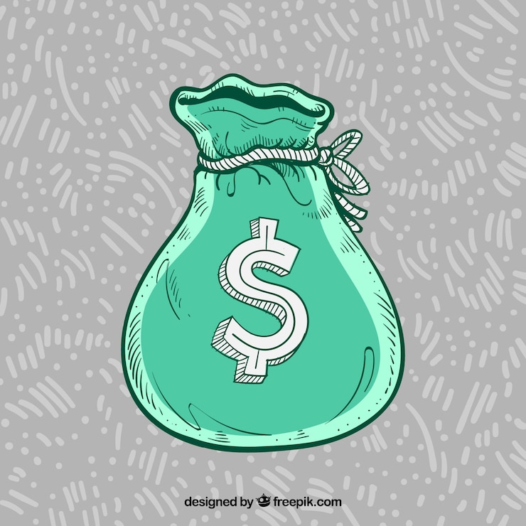 Gratis Vector groene zak achtergrond met hand getekend dollar symbool