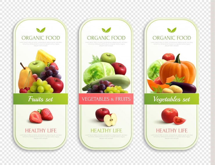 Gratis Vector groenten en fruit biologische labels
