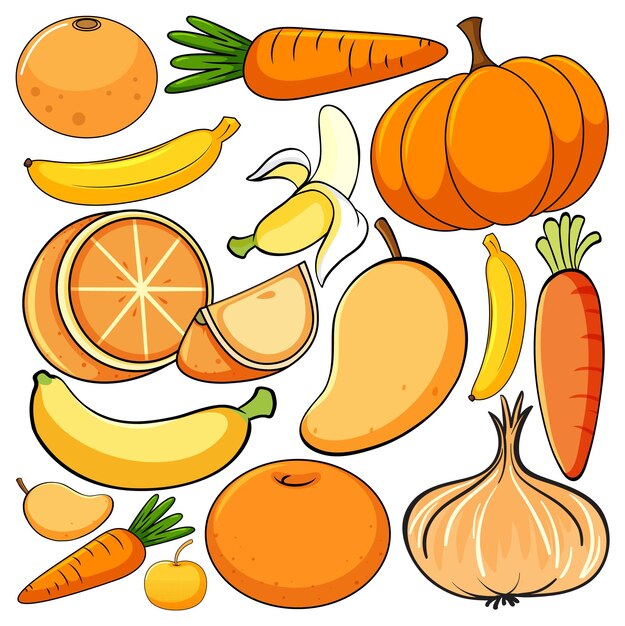 Groenten en fruit in oranje kleur