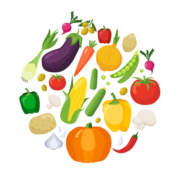 Gratis vector groenten gekleurde pictogrammen platte set