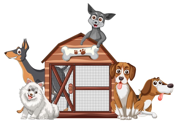 Gratis vector groep gedomesticeerde honden cartoon