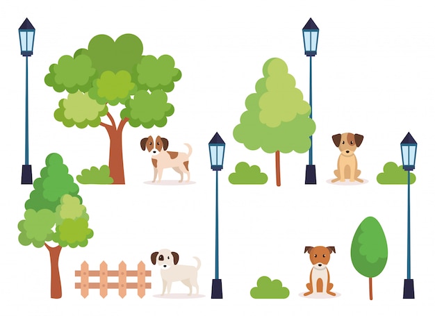 Gratis vector groep honden in park