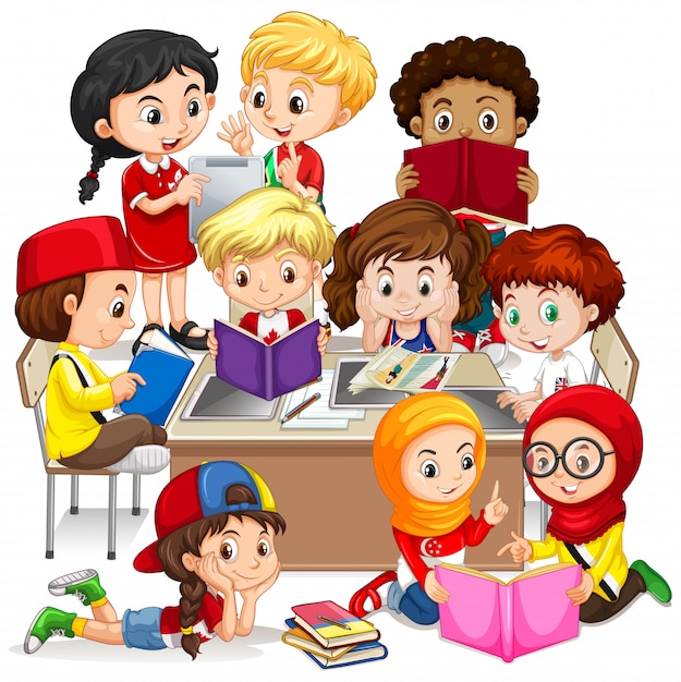 Gratis vector groep internationale kinderen leren