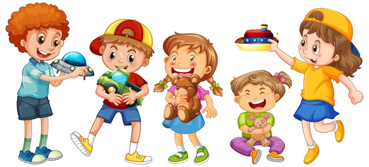 Gratis Vector groep jonge kinderen stripfiguur op wit