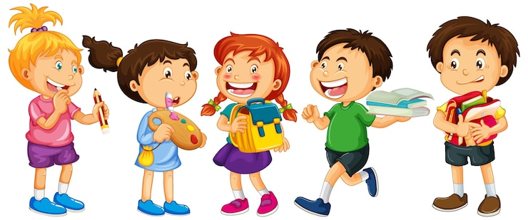 Gratis Vector groep jonge kinderen stripfiguur op wit