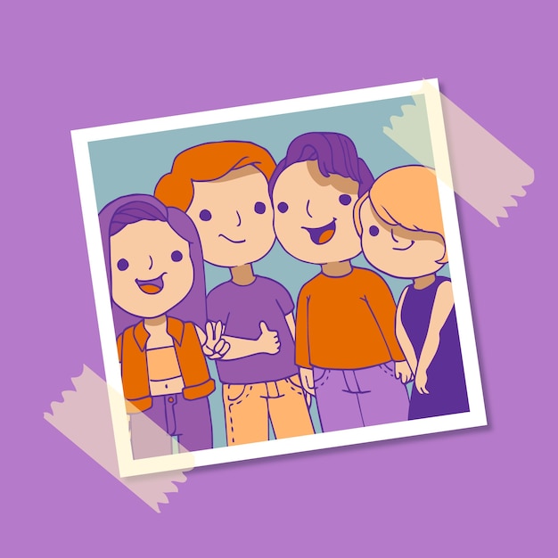 Gratis vector groep jongeren die voor een foto stellen