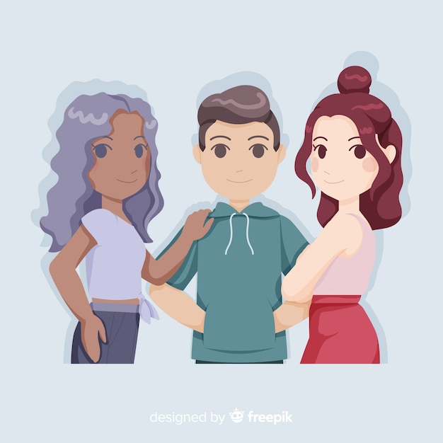 Gratis vector groep jongeren die voor een foto stellen