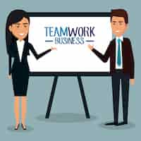 Gratis vector groep ondernemers met karton teamwerk illustratie