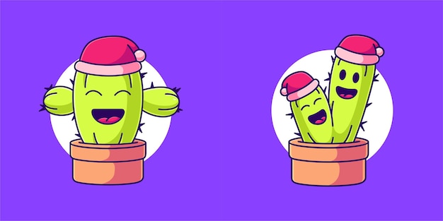 Groep schattige cactus vieren kerst vector illustratie mascotte cactus cartoon plat ontwerp