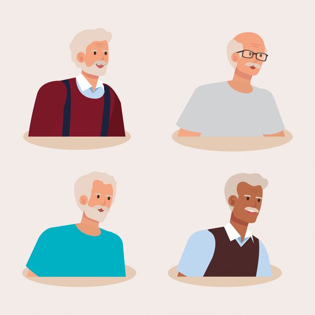 Gratis vector groep van oude mannen avatar karakter