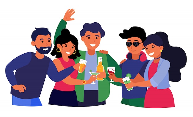 Groep vrienden die alcoholische dranken drinken