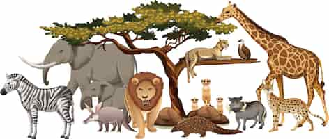 Gratis vector groep wilde afrikaanse dieren