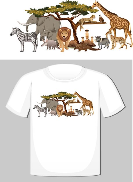 Groep wilde dieren ontwerpen voor t-shirt