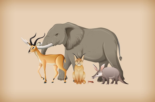 Gratis vector groep wilde dieren op achtergrond