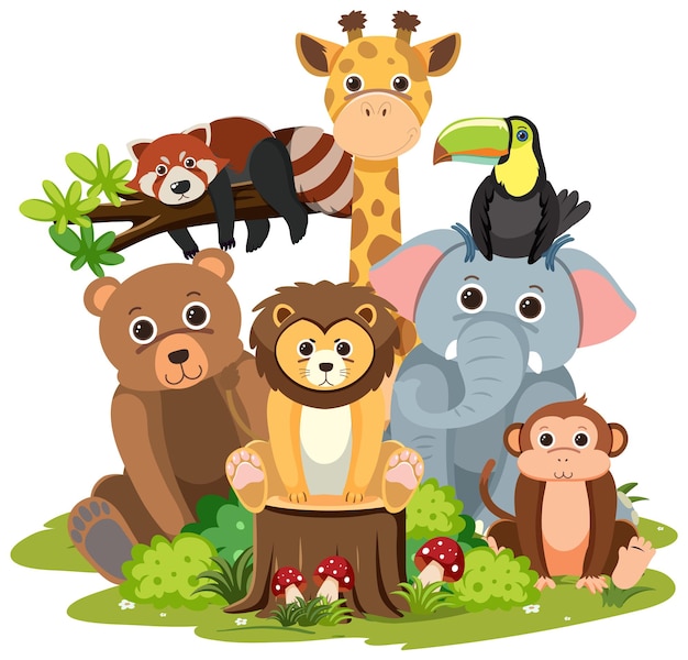 Gratis vector groep wilde dieren op witte achtergrond