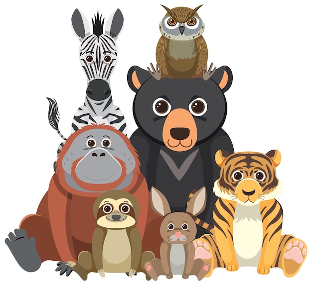 Gratis vector groep wilde dieren op witte achtergrond