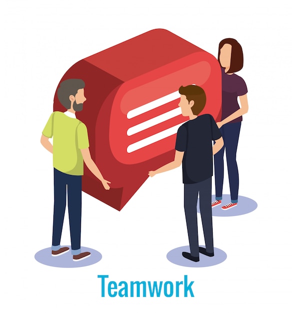 Gratis vector groeps mensen teamwerk met tekstballon