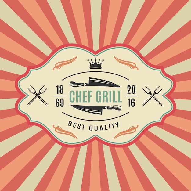 Groot retro bbq label met chef grill beste kwaliteit