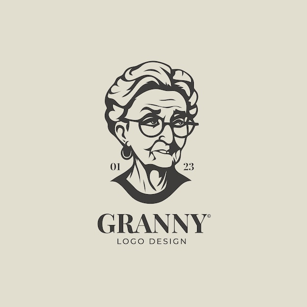 Grootmoeder Portret Logo Ontwerp