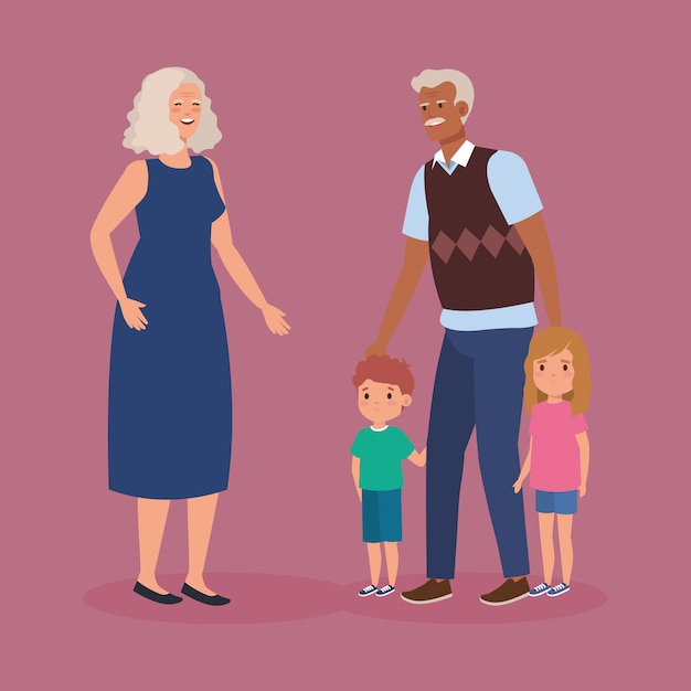 Grootouders met kleinkinderen avatar karakter