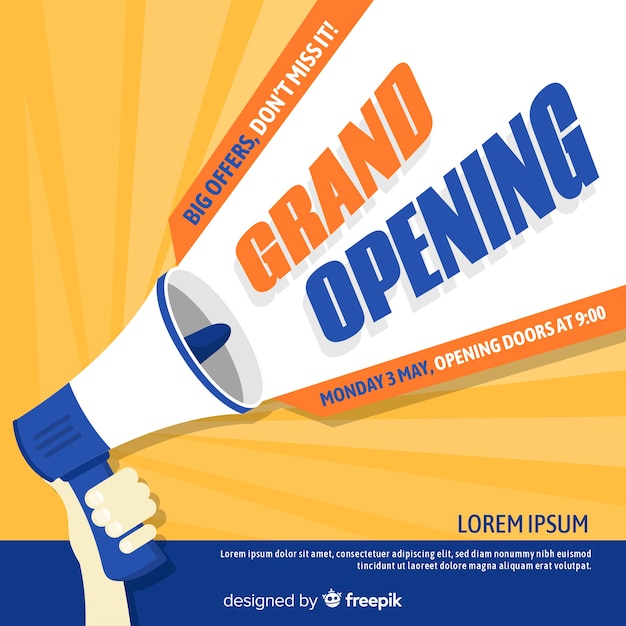 Gratis vector grootse opening achtergrond in vlakke stijl