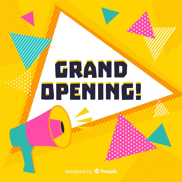 Gratis vector grootse opening achtergrond in vlakke stijl