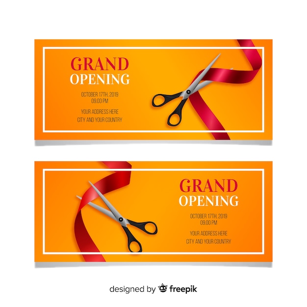 Gratis vector grootse opening banner in realistische stijl