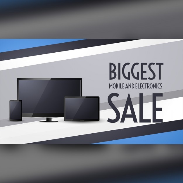 Grootste verkoop banner ontwerp met tv mobiele en tablet