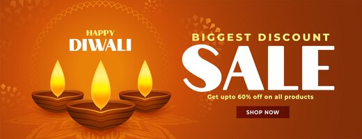 Grootste verkoop- en kortingsbanner voor diwali-festivalontwerp