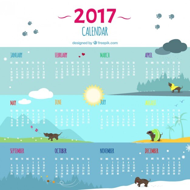 Gratis vector grote 2017 kalender met honden