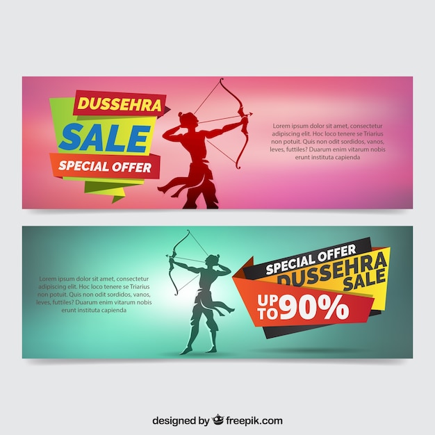 Gratis vector grote banners met rama silhouet en boog