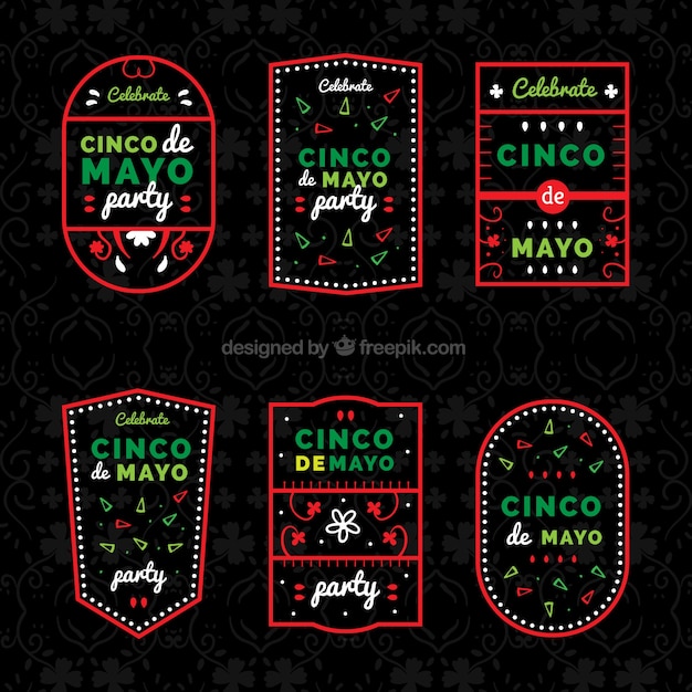 Grote cinco de mayo etiketten met rood frame