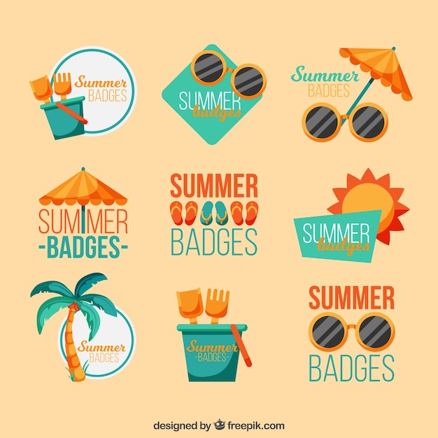 Gratis vector grote collectie gekleurde zomer badges