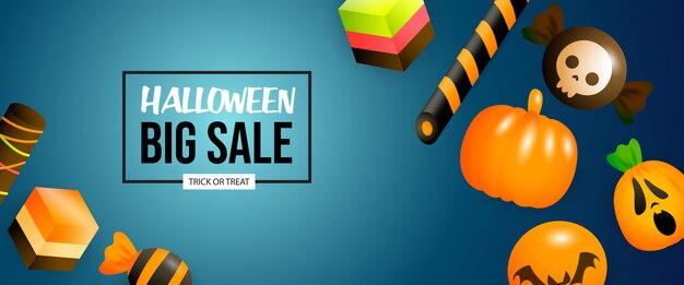 Grote de verkoopbanner van Halloween met snoepjes en pompoenen