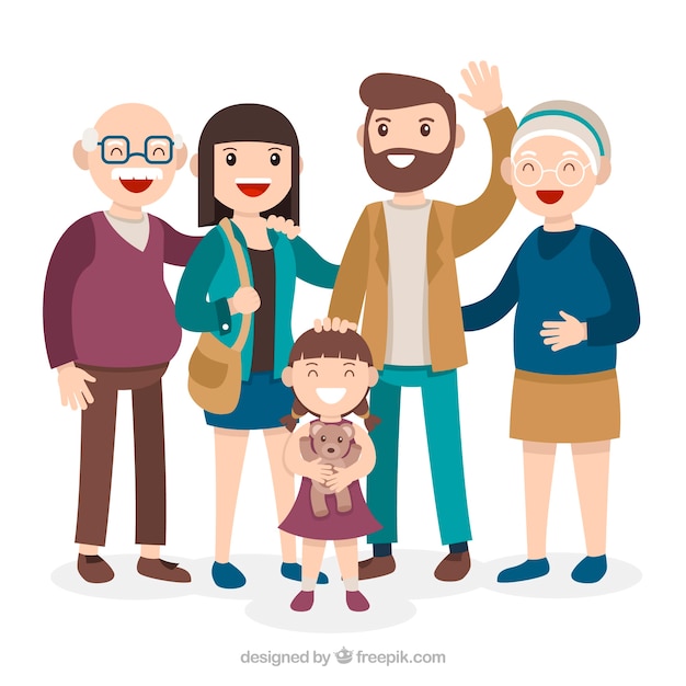 Gratis vector grote en gelukkige familie met een plat ontwerp