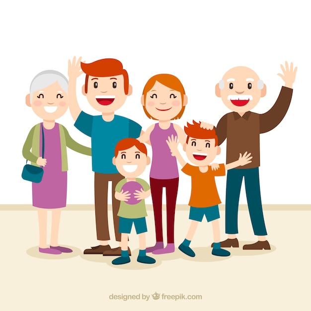 Gratis vector grote en gelukkige familie met een plat ontwerp