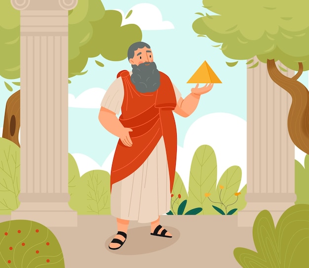 Grote griekse wetenschapper en filosoof pythagoras platte vector illustratie