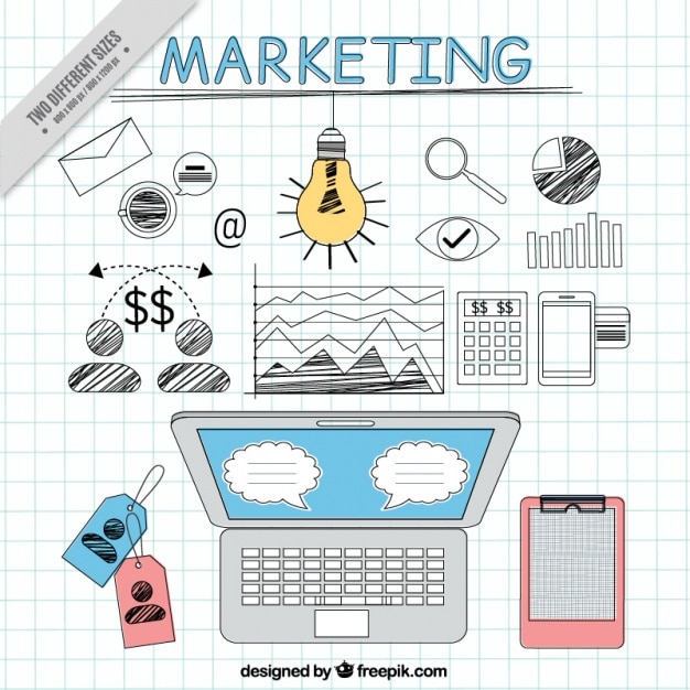 Gratis vector grote marketing achtergrond met onderzoek elementen