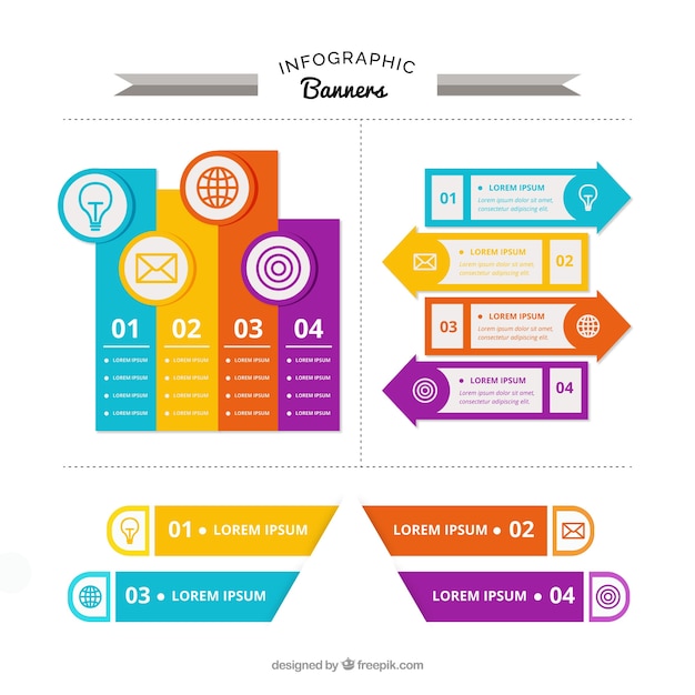 Grote pak van gekleurde infographic banners met verscheidenheid van ontwerpen