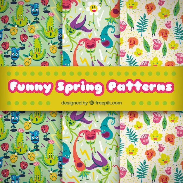 Grote patronen met grappige karakters voor de lente